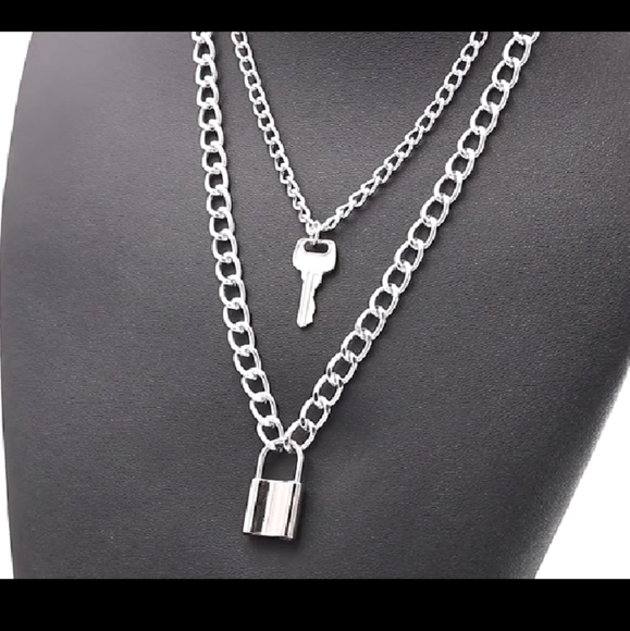 Chain Necklace Egirl Eboy Lock cross key 5 layers - Picture 11 of 13